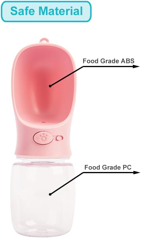 350 ml / 11.9 oz Portable Dog Water Bottle, Water Bottle with Drinking Feeder for Dogs, Water Dispenser for Dogs in Walking, Hiking & Traveling (Pink)