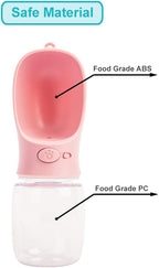350 ml / 11.9 oz Portable Dog Water Bottle, Water Bottle with Drinking Feeder for Dogs, Water Dispenser for Dogs in Walking, Hiking & Traveling (Pink)