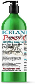 Premier Omega Fish Oil Supplement by Iceland Pure | Wild Caught | 3053mg of Omega-3 per teaspoon | For Large Dog Breeds | Ethyl Ester Distillation | Pump Bottle BPA Free Brushed Aluminum 17Oz