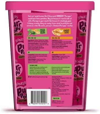 Bonkers Purrpops Freeze Dried Chicken & Catnip Flavor Lollipop Cat Treats, Healthy Real Meat Treats, Training Treats or Food Topper, for All Breeds and Ages, Value Pack (18 Pieces)