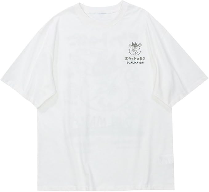 Womens Vintage Graphic Tee Shirt Cat Print Short Sleeve Loose Tunic Tops Gothic Oversized Punk Baggy Shirts