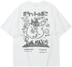 Womens Vintage Graphic Tee Shirt Cat Print Short Sleeve Loose Tunic Tops Gothic Oversized Punk Baggy Shirts