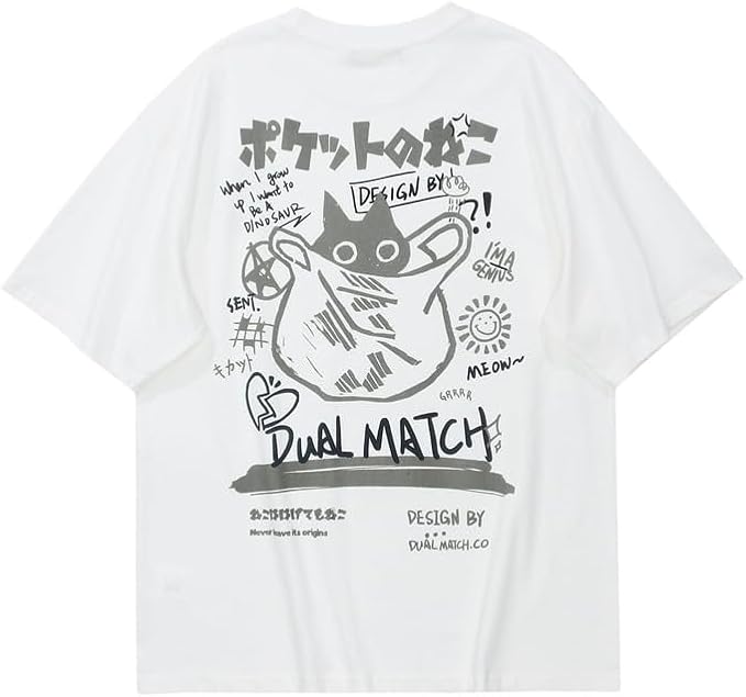 Womens Vintage Graphic Tee Shirt Cat Print Short Sleeve Loose Tunic Tops Gothic Oversized Punk Baggy Shirts