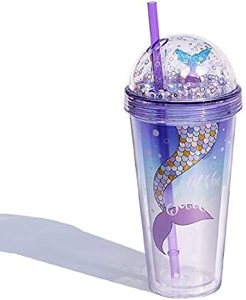 Mermaid Travel Tumblers Cups with Straw Party Cup Water Bottle Ice Coffee Mugs Birthday Gift (mermaid 1, 420 ml)