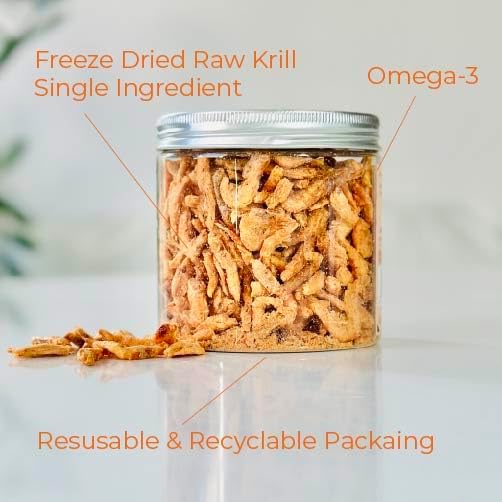 BLACK FOX Freeze-Dried Antarctic Krill Dog Treats | Cat Treats | Cat Food Topper | Dog Food Topper | 1.5 oz Single Ingredient, Raw, Healthy, All Natural, Human Grade, Omega-3 Fish Oil