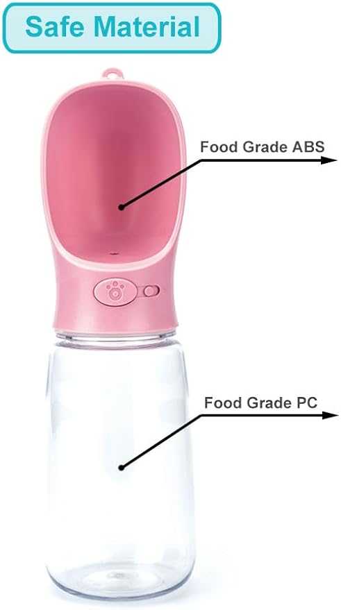 550 ml / 18.6 oz Portable Dog Water Bottle, Water Bottle with Drinking Feeder for Dogs, Water Dispenser for Dogs in Walking, Hiking & Traveling (Pink)