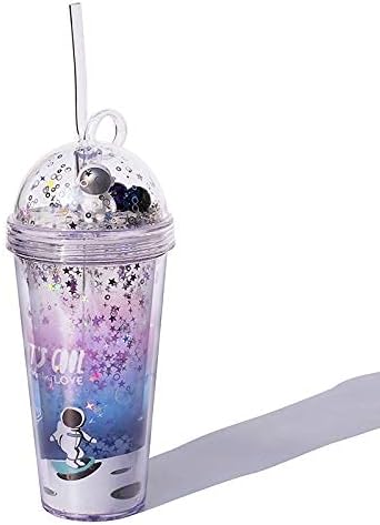 Space Cups with Straw Astronaut Travel Tumblers Party Cups Ice Coffee Mug Water Bottle Birthday Gift (spacewalk, 420 ml)