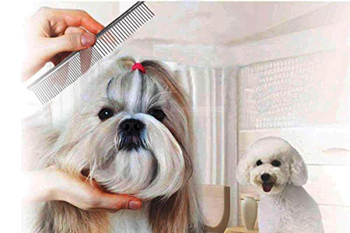 PETTOM Pet Steel Grooming Tool Poodle Finishing Butter Comb 7 1/2-inch L Silver Dog Combs with Rounded Ends Stainless Steel Teeth, Cat Comb for Removing Tangles and Knots