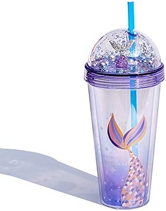 Mermaid Travel Tumblers Cups with Straw Party Cup Sparkle Water Bottle Ice Coffee Mugs Birthday Gift (mermaid 2, 420 ml)