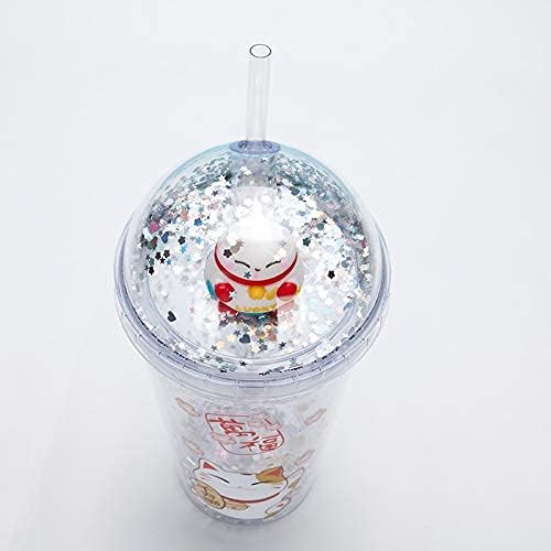 Lucky Cat Drinking Cups with Straw Kitten Party Cup Travel Tumblers Ice Coffee Mugs Women Reusable Plastic Water Bottle Birthday Gift (white cat, 6.5 * 20 cm)