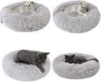 Cat Beds for Indoor Cats - Cat Bed Washable 24 inches, Dog Beds for Small Medium Dogs, Anti Anxiety Round Fluffy Plush Faux Fur Cat Bed, Thick Bottom (Light Grey, Large)
