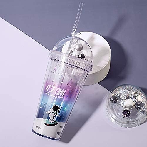 Space Cups with Straw Astronaut Travel Tumblers Party Cups Ice Coffee Mug Water Bottle Birthday Gift (spacewalk, 420 ml)