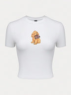 Y2k Womens Graphic Baby Tee Slim Fit Short Sleeve Crop Tops Funny Letter Animal Print Shirts 90s 2000s Streetwear