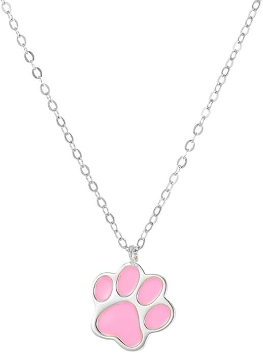 Cute Puppy Dog Paw Print Pendant Necklace 925 Sterling Silver Enameled Cat Kitten Animal Pet Adjustable Necklaces Dainty Birthday Christmas Jewelry Gifts for Women 18" Chain