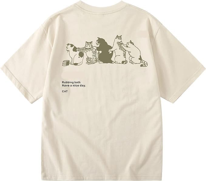 Womens Vintage Graphic Tee Shirt Cat Print Short Sleeve Loose Tunic Tops Gothic Oversized Punk Baggy Shirts