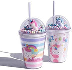 Unicorn Cups with Straw Party Cup Travel Tumblers Ice Coffee Mugs Reusable Plastic Cup Water Bottle Birthday Gfit (pink unicorn, 380ml)