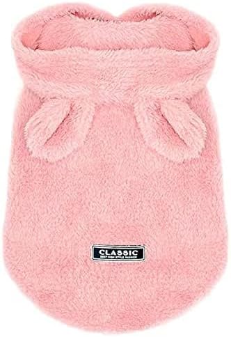 Easter Dog & Cat Outfit - Bunny Ears Hoodies, Fleece Puppy Clothes, Warm Dog Sweatshirt & Cat Costume (Large, Pink)