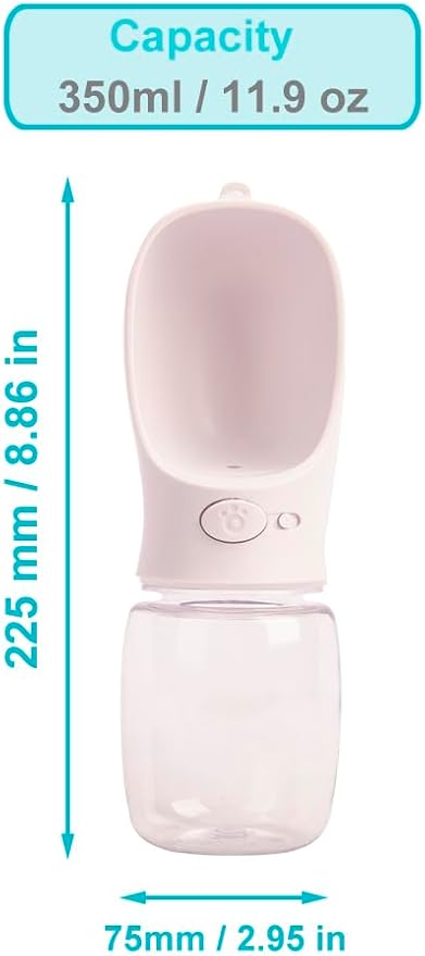 350 ml / 11.9 oz Portable Dog Water Bottle, Water Bottle with Drinking Feeder for Dogs, Water Dispenser for Dogs in Walking, Hiking & Traveling (White)