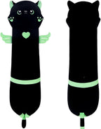 Long Plush Toy Cat Pillow Cute Plush Cat Toy Doll Stuffed Animal Cat Hugging Pillow for Sleeping Gift for Kids and Girls(Black&Green,70cm/27.5in)