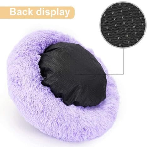Cat Beds for Indoor Cats - Cat Bed Washable 20/24 inches, Dog Beds for Small Medium Dogs, Anti Anxiety Round Fluffy Plush Faux Fur Cat Bed, Thick Bottom (Purple, Medium)