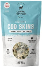 Canine Cravers Single Ingredient Dog Treats – Wild Caught Crispy Cod Skins - Human Grade Air Dried Hypoallergenic Pet Food – Grain, Gluten, and Soy Free – 100% All Natural – 4 oz