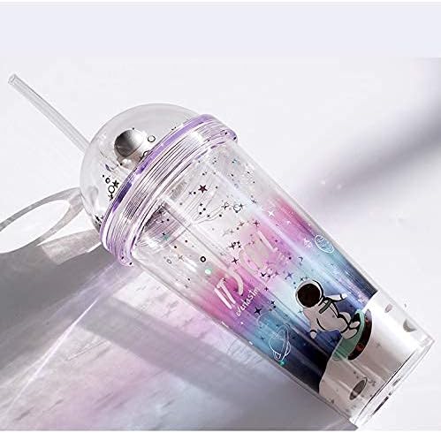 Space Cups with Straw Astronaut Travel Tumblers Party Cups Ice Coffee Mug Water Bottle Birthday Gift (spacewalk, 420 ml)