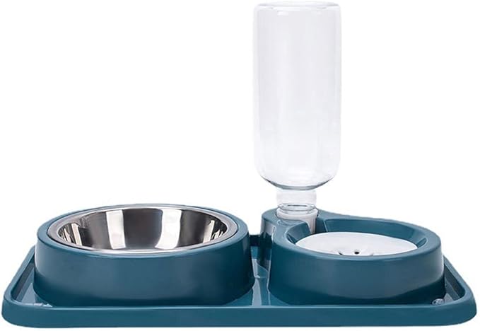 Double Dog Cat Bowl Set with Automatic Water Dispenser, Stainless Steel, Anti-Slip and Anti-Spill Design for Multiple Pets