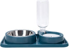 Double Dog Cat Bowl Set with Automatic Water Dispenser, Stainless Steel, Anti-Slip and Anti-Spill Design for Multiple Pets