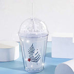 Polar Bear Travel Tumblers Cups with Straw kids Party Cup Reusable Plastic Cup Water Bottle (bear 1, 380 ml)