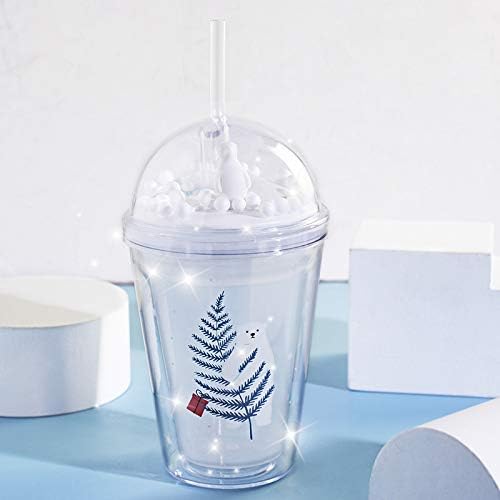Polar Bear Travel Tumblers Cups with Straw kids Party Cup Reusable Plastic Cup Water Bottle (bear 1, 380 ml)