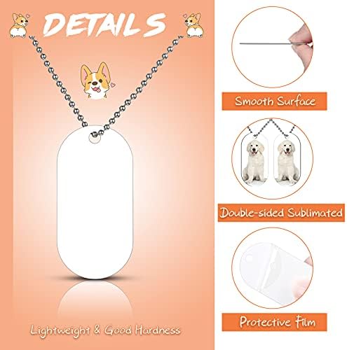 Hicarer 30 Sets Sublimation Blank Dog Tags Set Includes Aluminum Sublimation Stamping Blank Tags Necklace Chain 1 Roll of Tape for DIY Decorative Oval