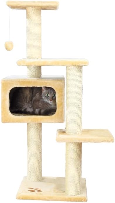 TRIXIE Palamos 42.9-in Cat Tower with Scratching Posts, Condo, Three Platforms, and Dangling Pom-Pom, Beige