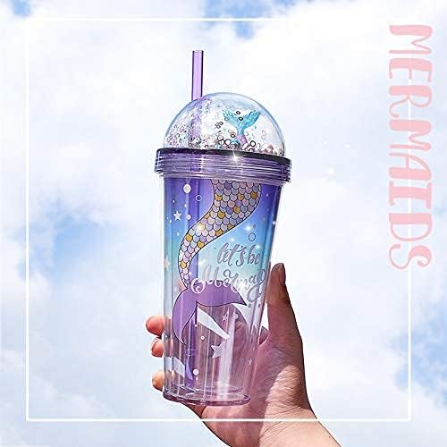 Mermaid Travel Tumblers Cups with Straw Party Cup Water Bottle Ice Coffee Mugs Birthday Gift (mermaid 1, 420 ml)