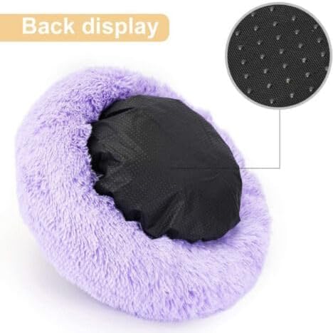 Cat Beds for Indoor Cats - Cat Bed Washable 24 inches, Dog Beds for Small Medium Dogs, Anti Anxiety Round Fluffy Plush Faux Fur Cat Bed, Thick Bottom (Purple, Large)