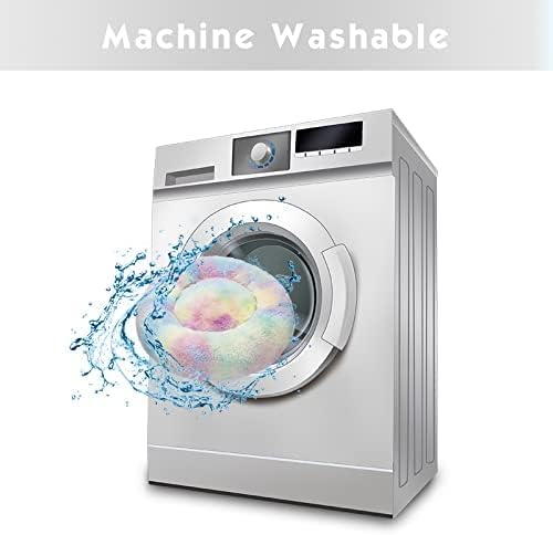 Anti Anxiety Round Fluffy Plush Faux Fur Warm Washable Dog Bed & Cat Bed, Original Bed for Small Medium Large Pets,Used to Relieve Joints and Improve Sleep（20"/24"/27''） (24", Rainbow)