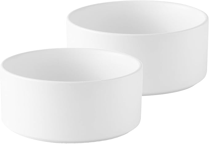 Ceramic Set of 2 Dog Bowls - Classic Dogs Food & Water Bowl for Small and Medium Breed, Heavy-Duty Non-Slip Dog Dishes, Food Grade Pet Bowl, Dishwasher & Microwave Safe (6'', 2*30OZ, White)
