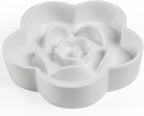 Ceramic Slow Feeder Dog/Cat Bowl, Anti-Choking Slow Food Bowls, 8" 11.3oz Slow Feeder for Medium, Large Breeds, Plum Puzzle Design, Non-Slip Silicone, Dishwasher and Microwave Safe, White