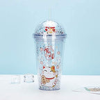 Lucky Cat Drinking Cups with Straw Kitten Party Cup Travel Tumblers Ice Coffee Mugs Women Reusable Plastic Water Bottle Birthday Gift (white cat, 6.5 * 20 cm)