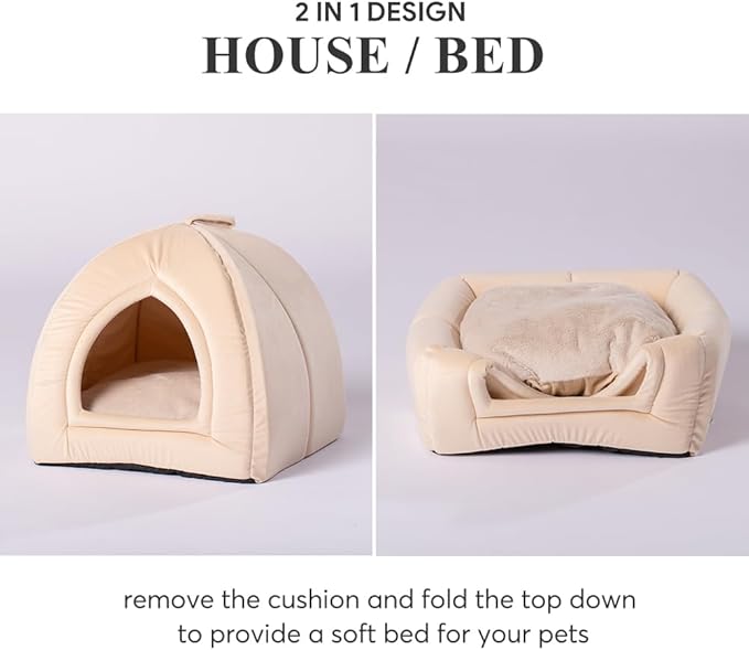 KASENTEX Cozy Small Pet Bed - Ultra Soft Plush Cushion for Cats and Small Animals, Washable Sleeping Pad, Perfect for Indoor Pets, 11 Inches, Beige