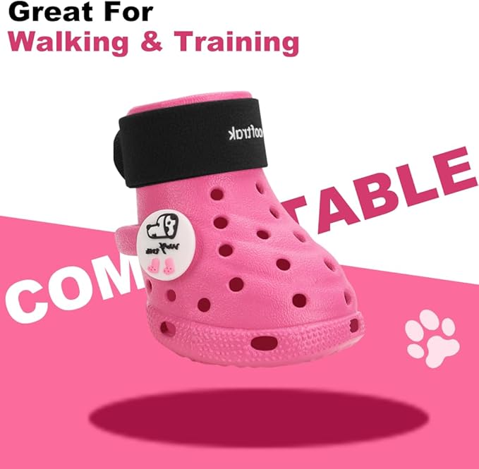 Dog Shoes Breathable Dog Shoe for Hot Pavement, Dog Booties and Paw Protectors, Non-Slip Waterproof Dog Sandals Boots (Pink+Black, S: (2.3’’x1.8'')(L*W))