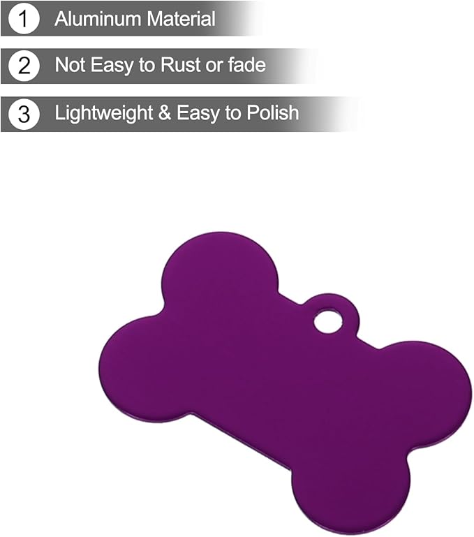 MECCANIXITY Bone Shaped Dog Tag Pet ID Tags, 38mmx25mm/1.5" x1 Metal Purple Blank Dog Tags Cat Tags with Ring for Dog Cat, Pendant Crafts, Pack of 30