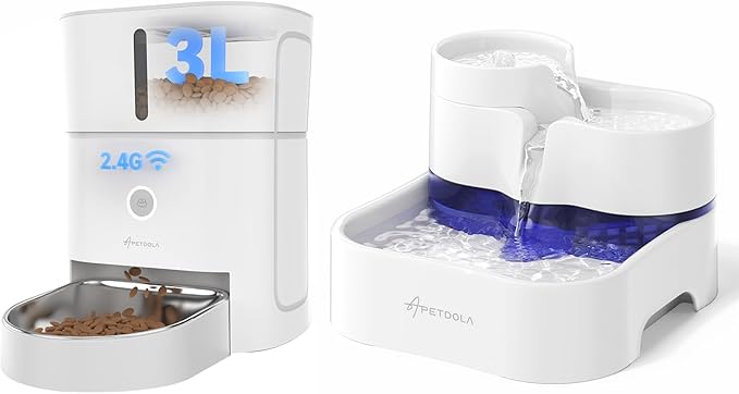 3L Automatic Cat Feeder+Wireless Cats Water Fountain Stainless Steel 3.5L Set, 5G & 2.4G Wi-Fi Cat Food Dispenser Pet Feeder,Pet Dry Food, 1-10 Meals Per Day