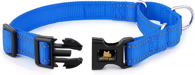 Plutus Pet Reflective Martingale Collar with Buckle - Durable and Adjustable Training Collar for No Pulling, Dog Choker Collar for Small Medium Large Dogs, Navy Blue, M