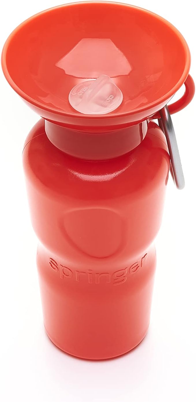 Springer Dog Water Bottle | Portable Travel Water Bottle Dispenser for Dogs | Dog Gift Seen on Oprah's Favorite Things, Shark Tank | Leak-Proof Bottles Fill Bowl with Water | BPA-Free 22oz Poppy