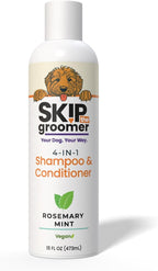 4-in-1 Dog Shampoo & Conditioner, Rosemary Mint, Cleans, Conditions, Detangles & Deodorizes, Natural, Vegan, Gentle Grooming for All Breeds & Coat Types 16 oz, Made in USA