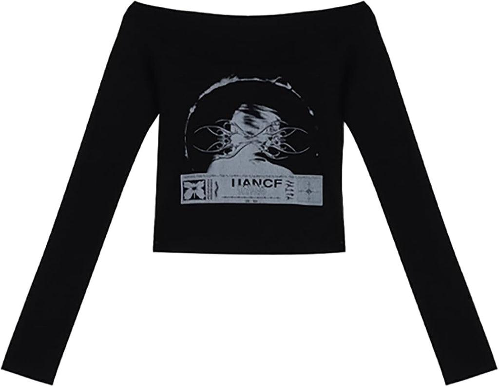 Xineicy Women's Y2K Long Sleeve Henley Tops Casual T-Shirts for Women Slim Fit Vintage Graphic Crop Tops