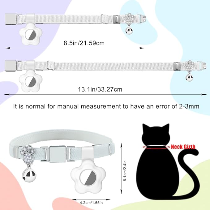Personalized Safety Elastic Cat Collars with Bell Soft Silicone Cover for Air Tag,Laser Customized Stretch Kitten Collars for Girls Boys Cats (White)