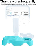 MILIFUN Double Dog Cat Bowls - Pets Water and Food Bowl Set, 15°Tilted Water and Food Bowl Set with Automatic Waterer Bottle for Small or Medium Size Dogs Cats