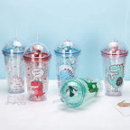 Dinosaur Cups with straw Travel Tumblers Water Bottle Ice Mugs Plastic Party Cup Birthday Gift (pink dinosaur, 6.5 * 20 cm)