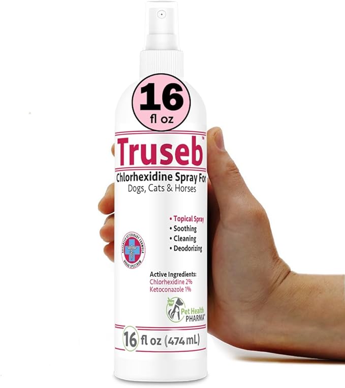 Truseb All Natural Chlorhexidine Spray Topical Ketoconazole and Chlorhexidine Spray for Dogs, Cats & Horses with Aloe Vera (USA) (Ketoconazole & Chlorhexidine Spray, 16 oz)